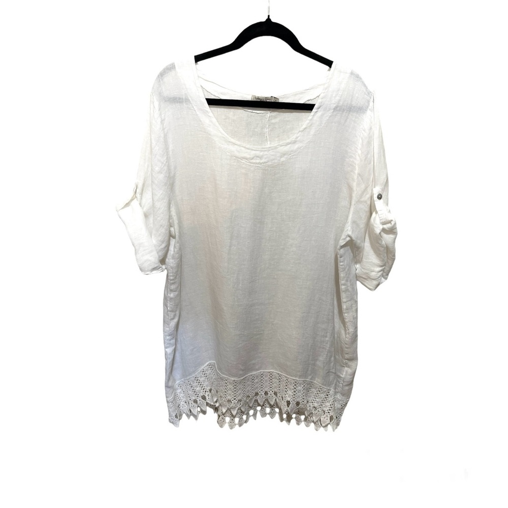 Lungo L’arno White Linen Top  Tunic Sz 2X Women